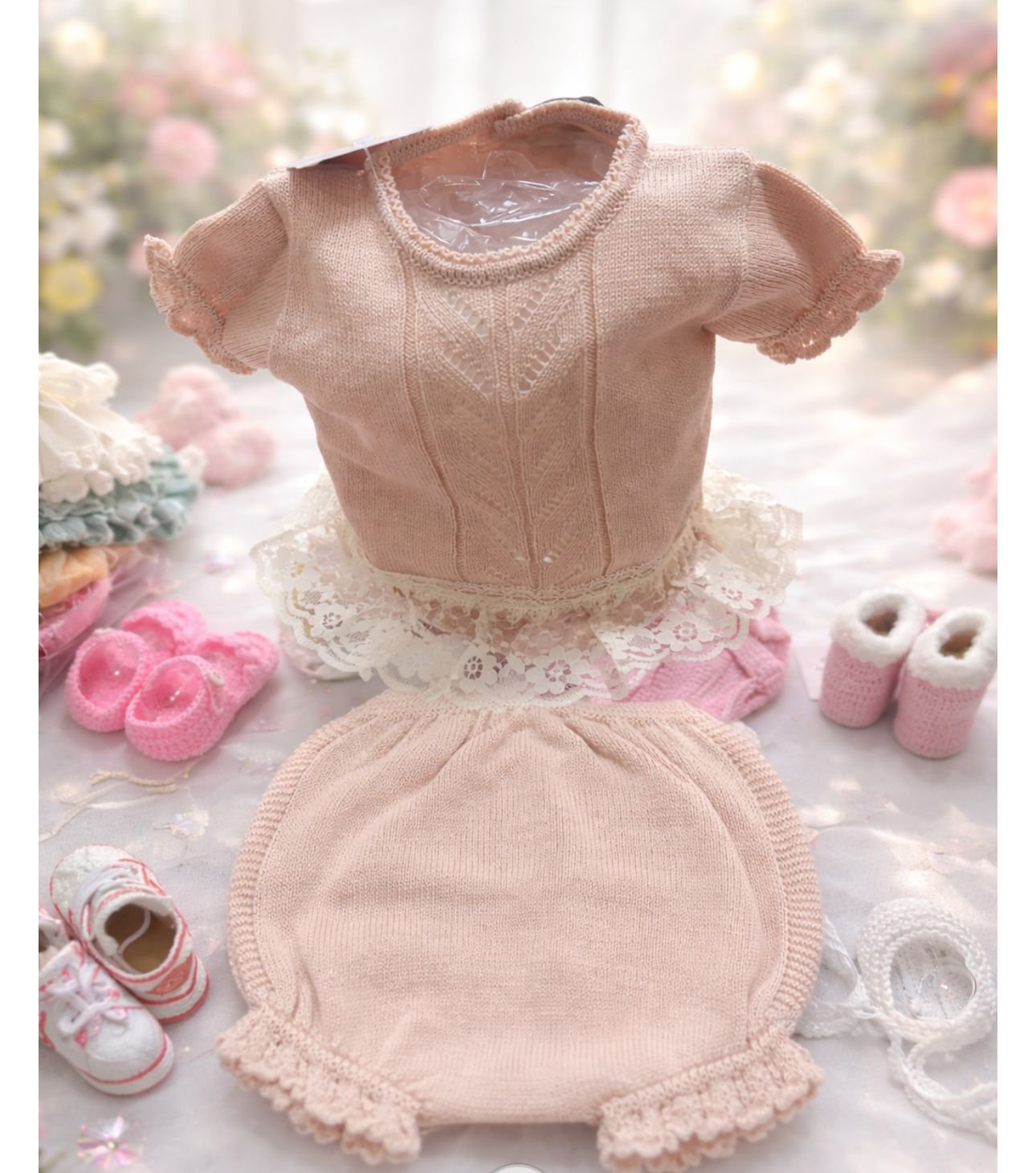 conjunto manga corta+braga rosa empolvado 9846